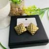 Golden Polished Quilted Square Stud Earrings