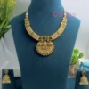 Traditional Golden Polished Goddess Lakshmi Temple Choker Necklace Set with Peacock Motifs and Jhumka Earrings