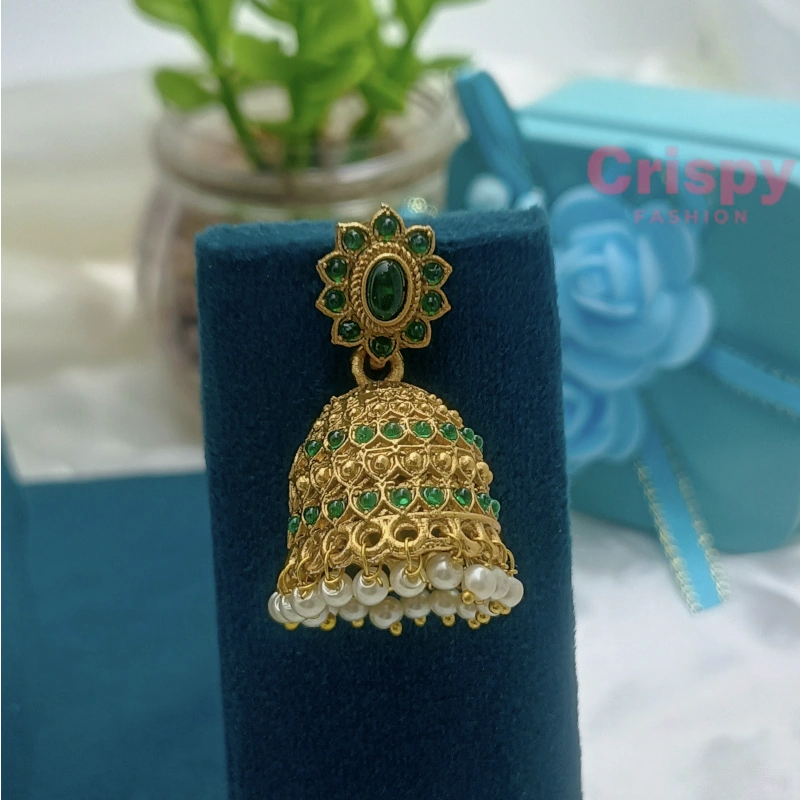 Traditional Golden Polished Goddess Lakshmi Temple Choker Necklace Set with Peacock Motifs and Jhumka Earrings