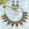 Golden Polished Traditional Necklace Set with Jhumka Earrings - Temple Jewellery