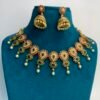 Golden Polished Traditional Necklace Set with Jhumka Earrings - Temple Jewellery