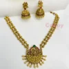 Traditional Matte Golden Polished Lakshmi Temple Jewelry Set with Jhumka Earrings