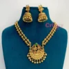 Traditional Matte Golden Polished Lakshmi Temple Jewelry Set with Jhumka Earrings