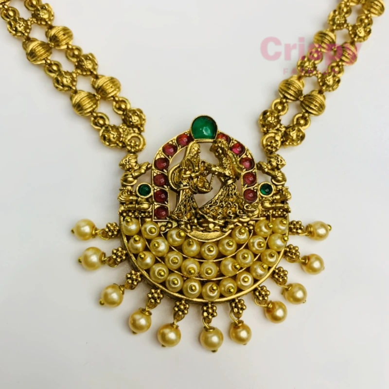 Traditional Matte Golden Polished Lakshmi Temple Jewelry Set with Jhumka Earrings
