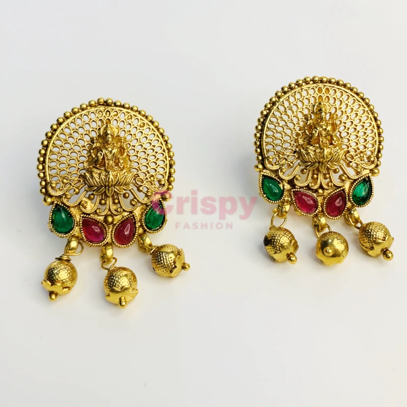 Traditional Matte Golden Polished Lakshmi Temple Jewellery Set