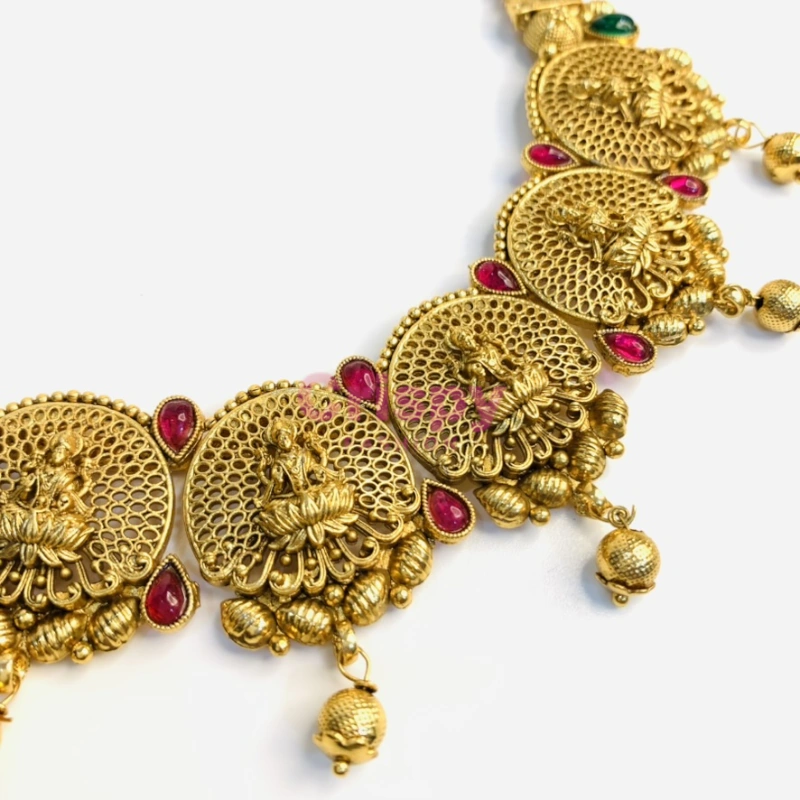 Traditional Matte Golden Polished Lakshmi Temple Jewellery Set