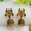 Traditional Heavy Golden Polished Choker Necklace Set with Lakshmi Motifs and Jhumka Earrings