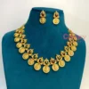 Traditional Golden Polished Coin and Temple Motif Necklace Set