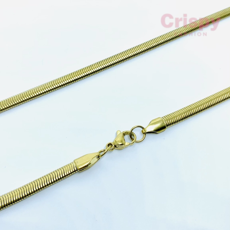 Golden Polished Flat Snake Chain Necklace for Men & Women