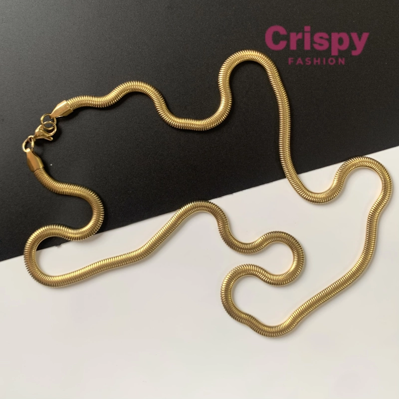Golden Polished Flat Snake Chain Necklace for Men & Women