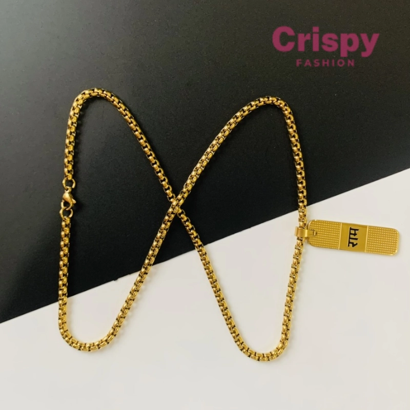 Ram Engraved Golden Polished Pendant with Box Chain Necklace for Men