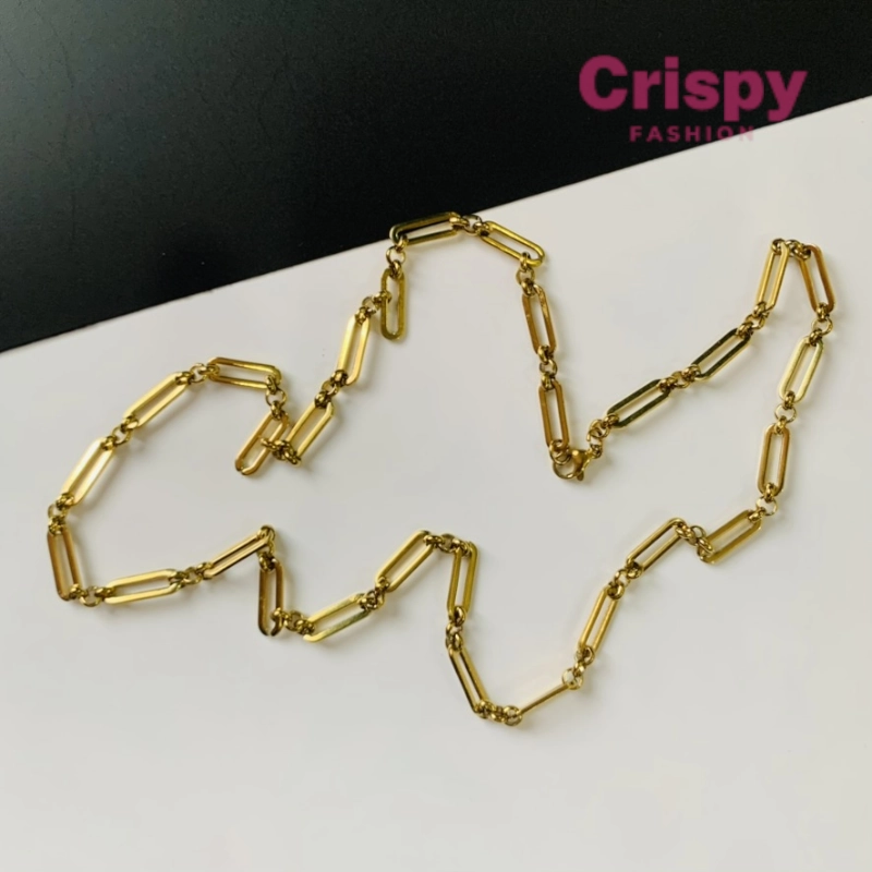 Elegant Golden Polished Paperclip Style Beaded Link Chain For Men (21.5 Inch)