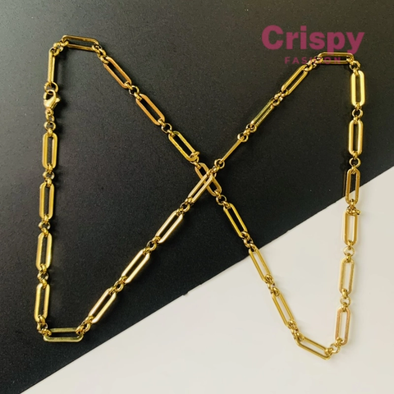 Elegant Golden Polished Paperclip Style Beaded Link Chain For Men (21.5 Inch)