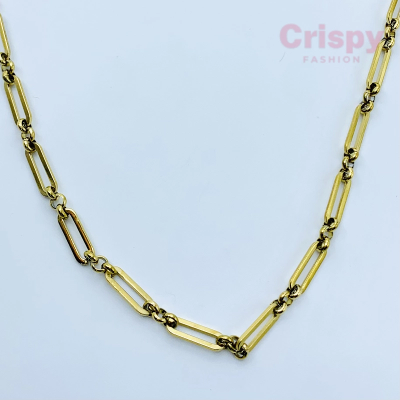 Elegant Golden Polished Paperclip Style Beaded Link Chain For Men (21.5 Inch)