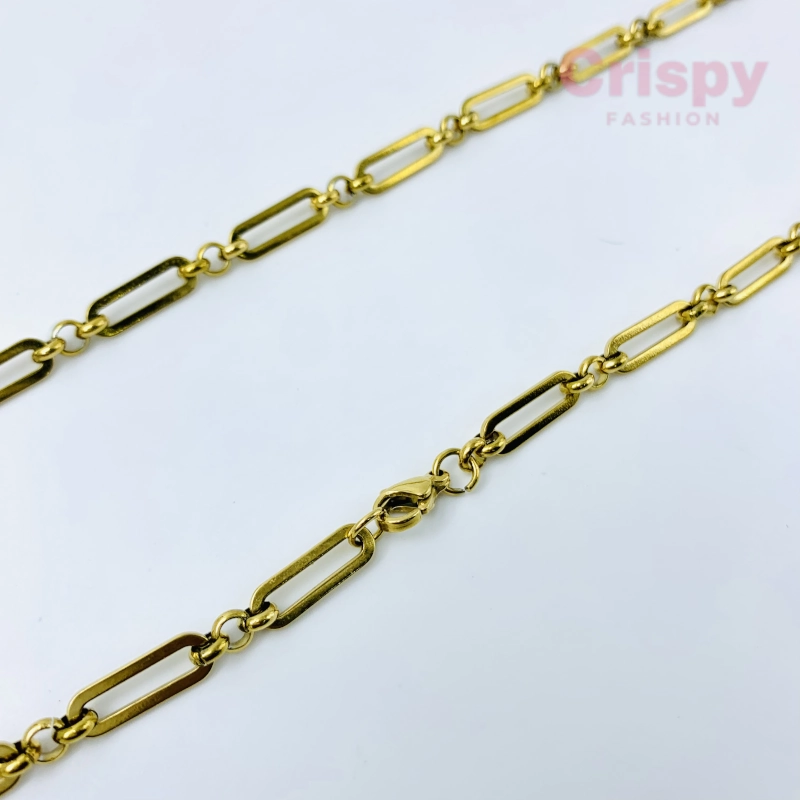 Elegant Golden Polished Paperclip Style Beaded Link Chain For Men (21.5 Inch)