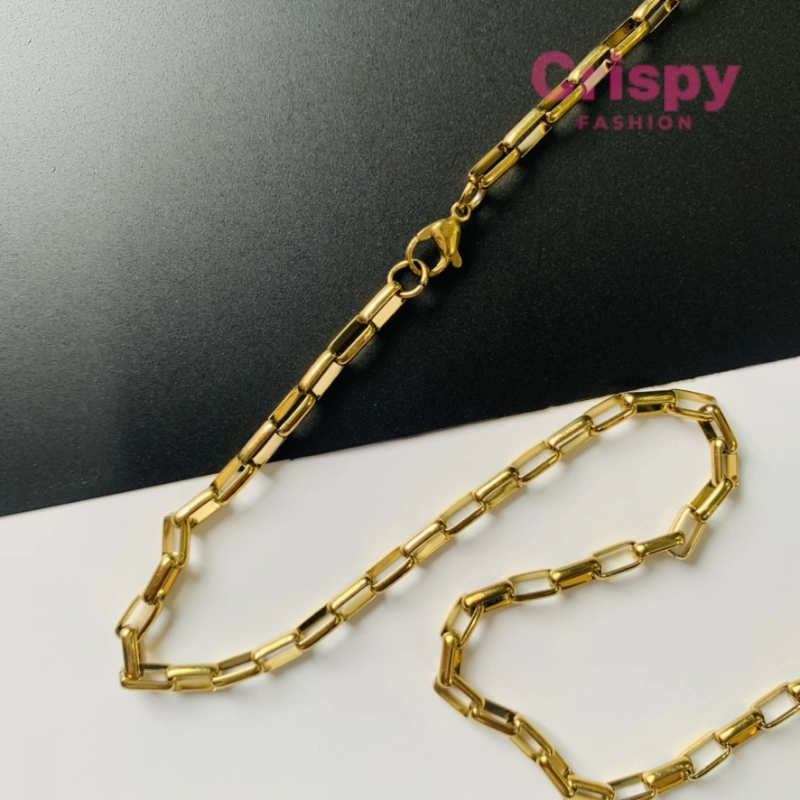 Modern Golden Polished Paperclip Chain Necklace For Men (22 Inch)