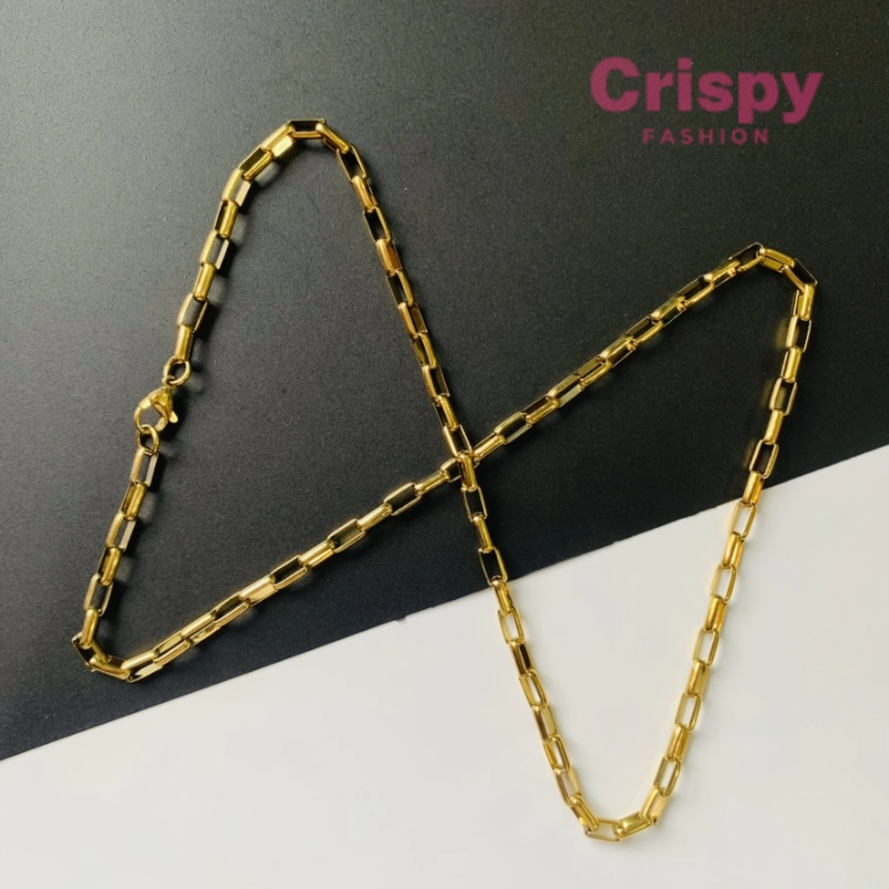 Modern Golden Polished Paperclip Chain Necklace For Men (22 Inch)