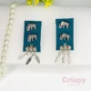 Tribal Elephant and Feather Fabric Dangler Earrings