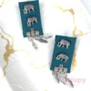 Tribal Elephant and Feather Fabric Dangler Earrings