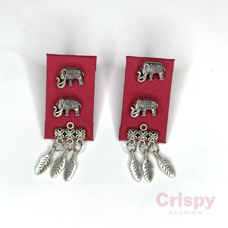 Tribal Elephant and Feather Fabric Dangler Earrings