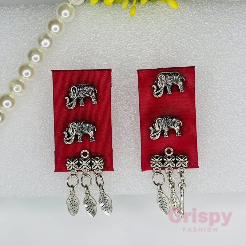Tribal Elephant and Feather Fabric Dangler Earrings