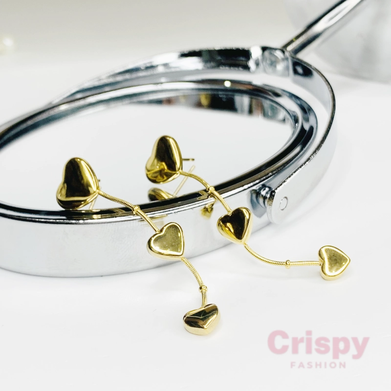 Cascading Golden Heart Dangler Earrings