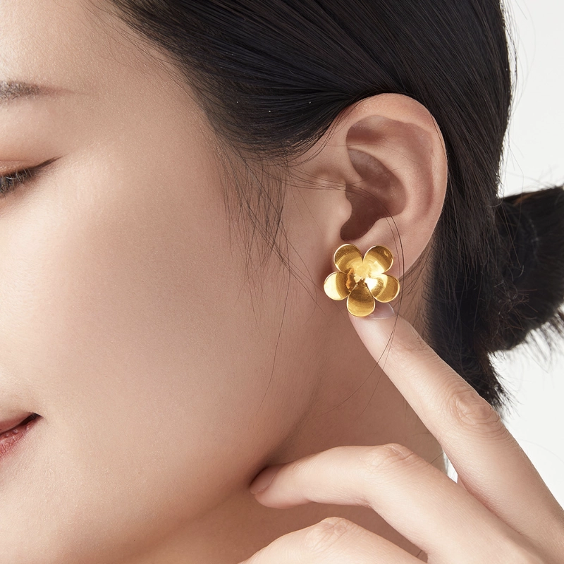 Golden Polished Flower Stud Earrings