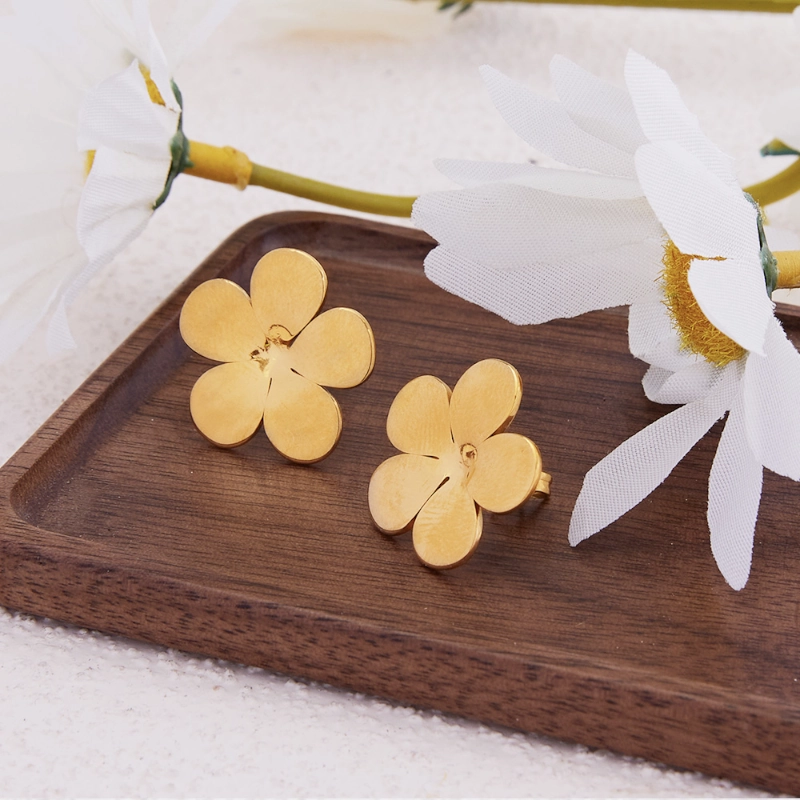 Golden Polished Flower Stud Earrings