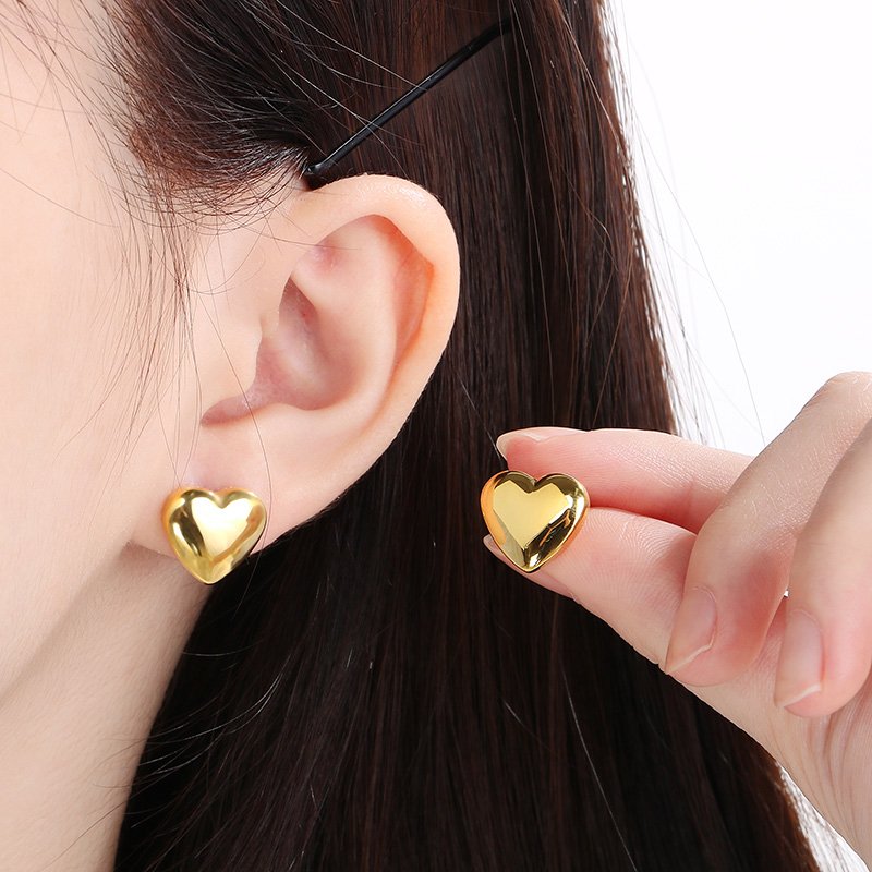 Classic Golden Polished Heart Stud Earrings