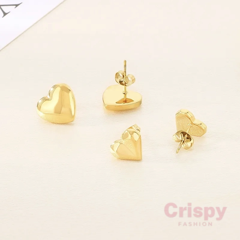 Classic Golden Polished Heart Stud Earrings