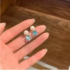 Pearl and Blue Crystal Drop Stud Earrings