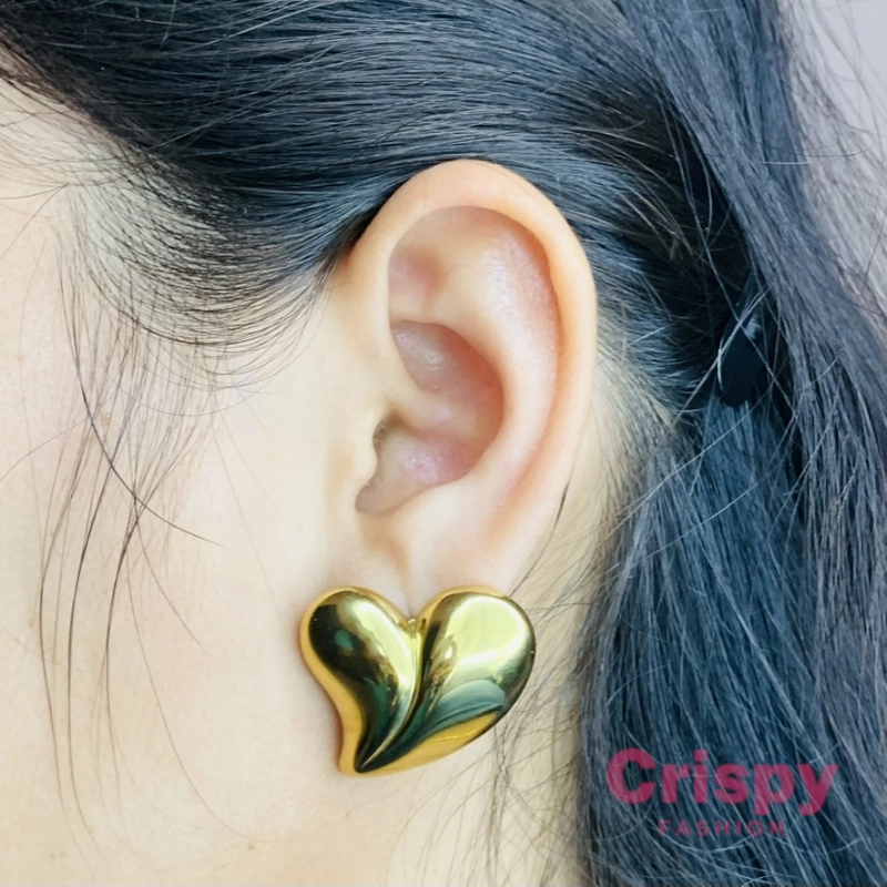 Sculptural Golden Heart Stud Earrings