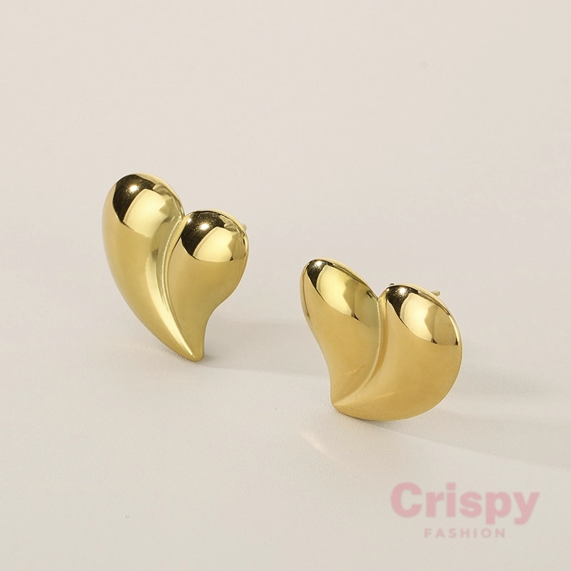 Sculptural Golden Heart Stud Earrings