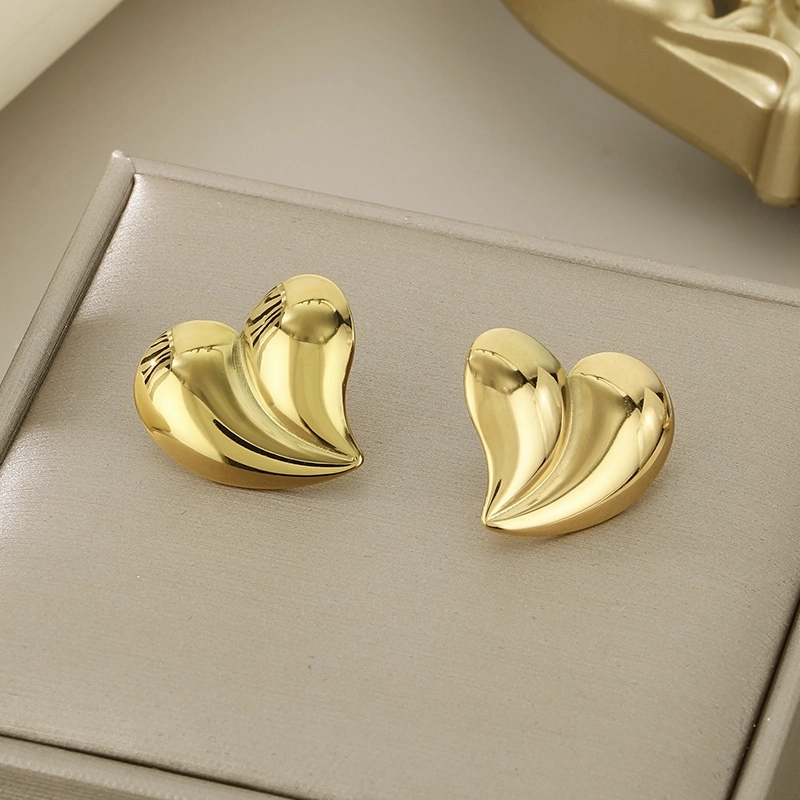 Sculptural Golden Heart Stud Earrings