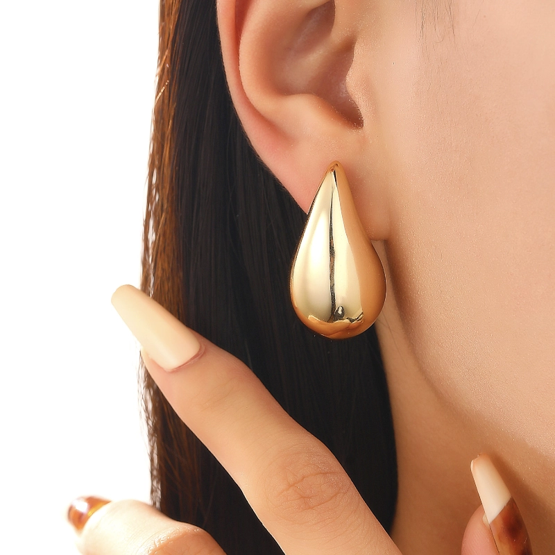 Bold Teardrop Golden Polished Stud Earrings