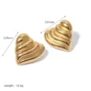Ribbed Golden Heart Stud Earrings