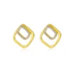 Geometric Golden & Crystal Square Stud Earrings