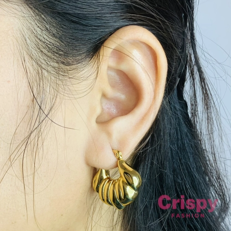 Bold Ribbed Golden Polished Hoop Earrings