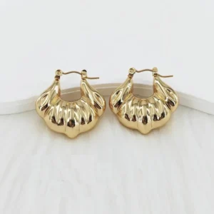 Bold Ribbed Golden Polished Hoop Earrings