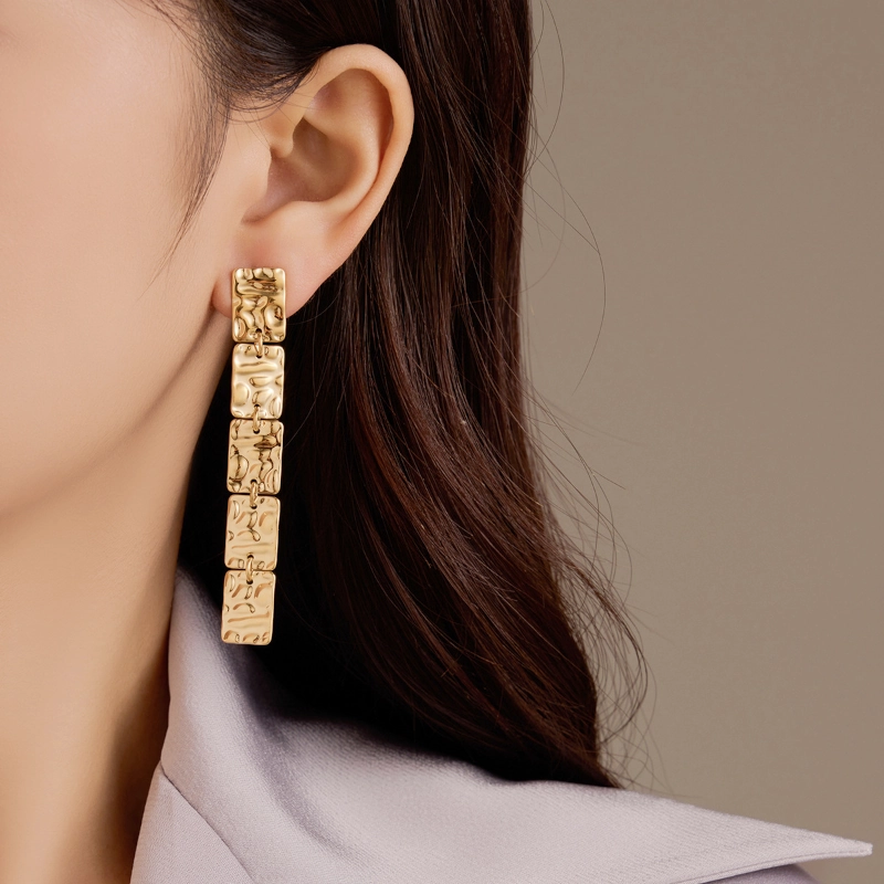 Hammered Rectangle Dangler Earrings