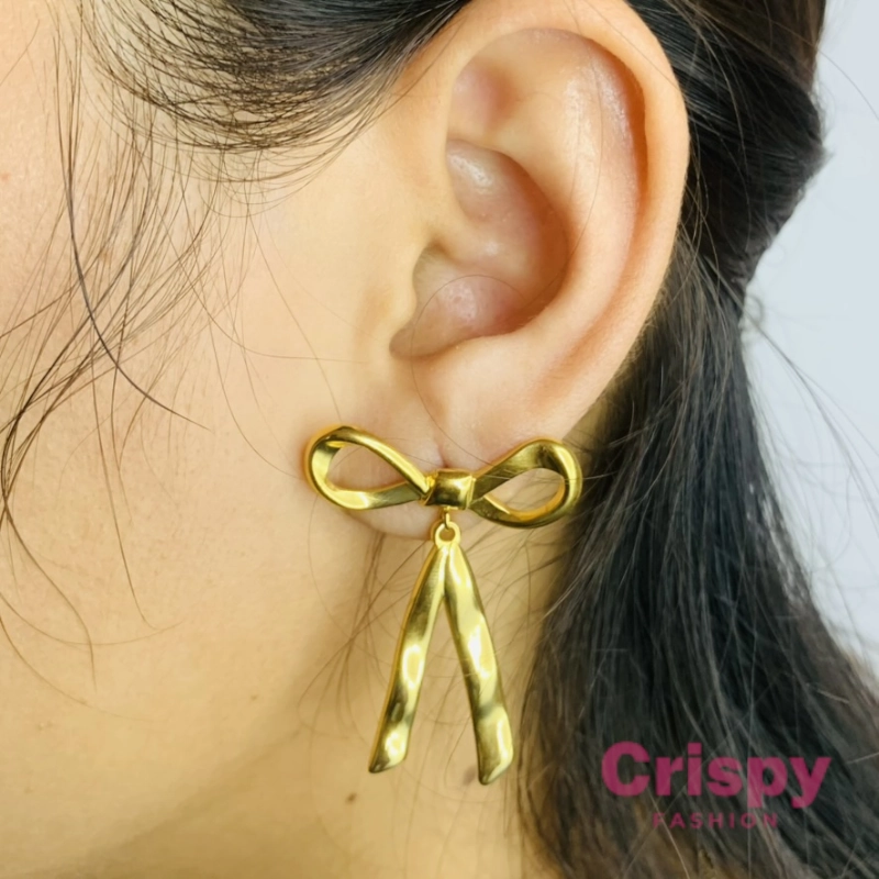 Sculptural Golden Bow Dangler Earrings